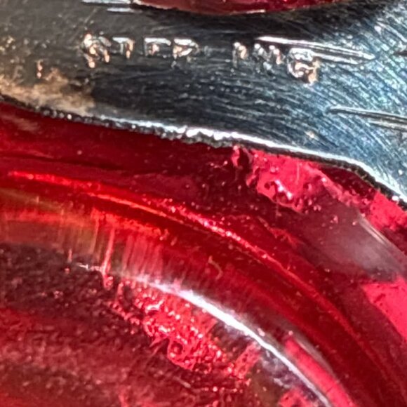 Art Nouveau Cranberry Red Glass Sterling Silver Overlay Vintage Perfume Bottle - Picture 8 of 8